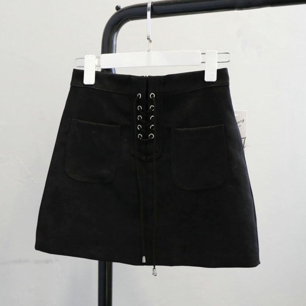 Black lace up mini skirt